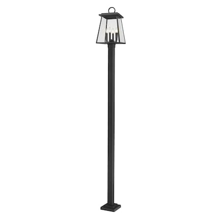 Z-Lite Broughton Outdoor Post Mounted Fixture, 4-Light, 12.5 In.W x 115.75 In.H, Black/Clear Beveled 521PHBS-536P-BK
